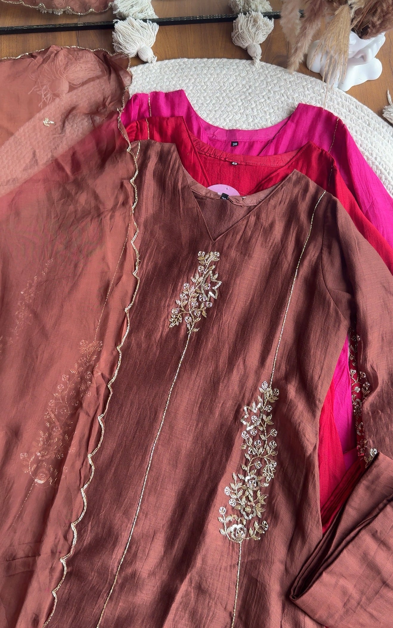 Shruti Handwork Mul Chanderi Dress - Brown