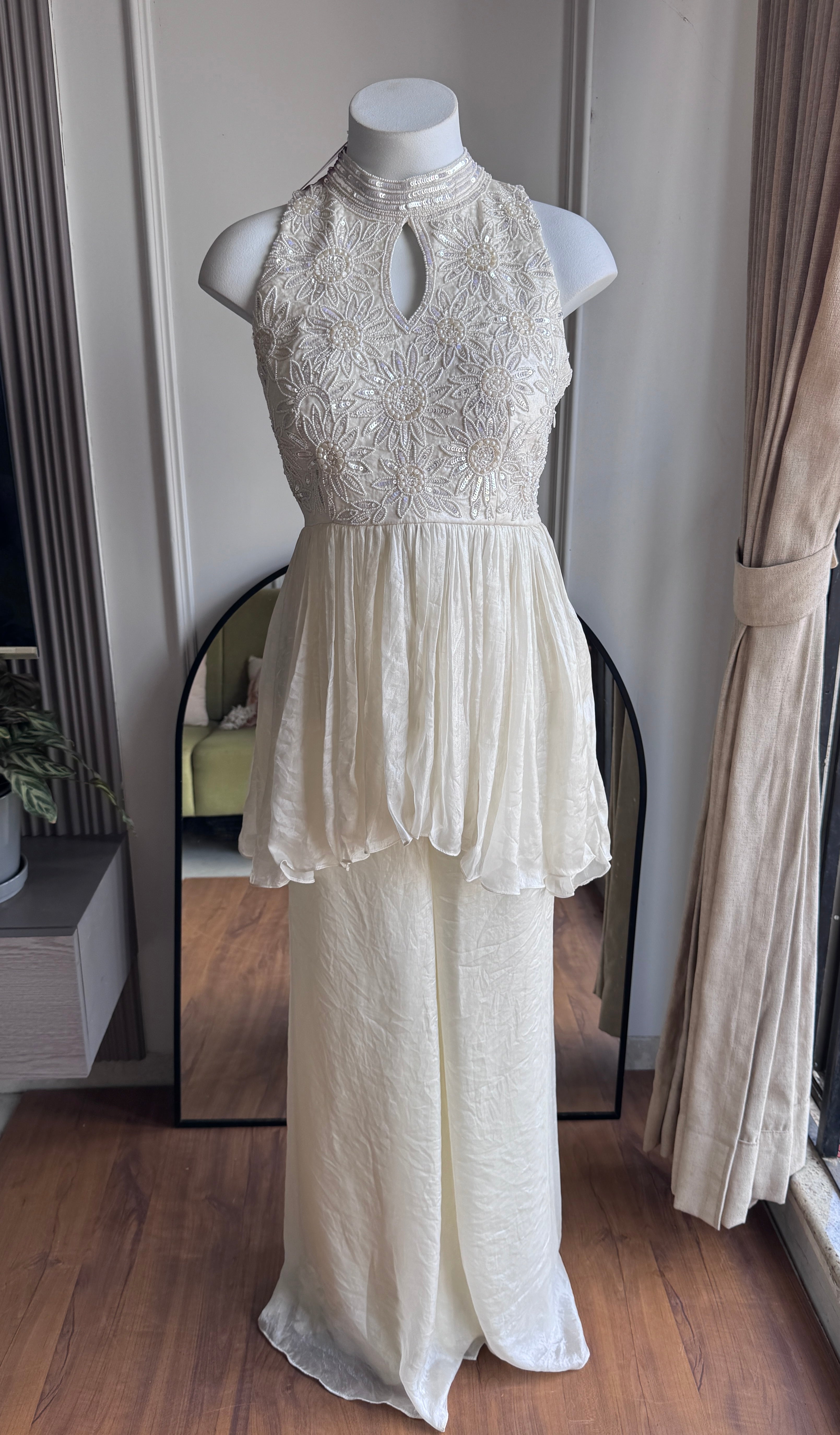 Seema Handwork Halter neck Sharara Dress- White