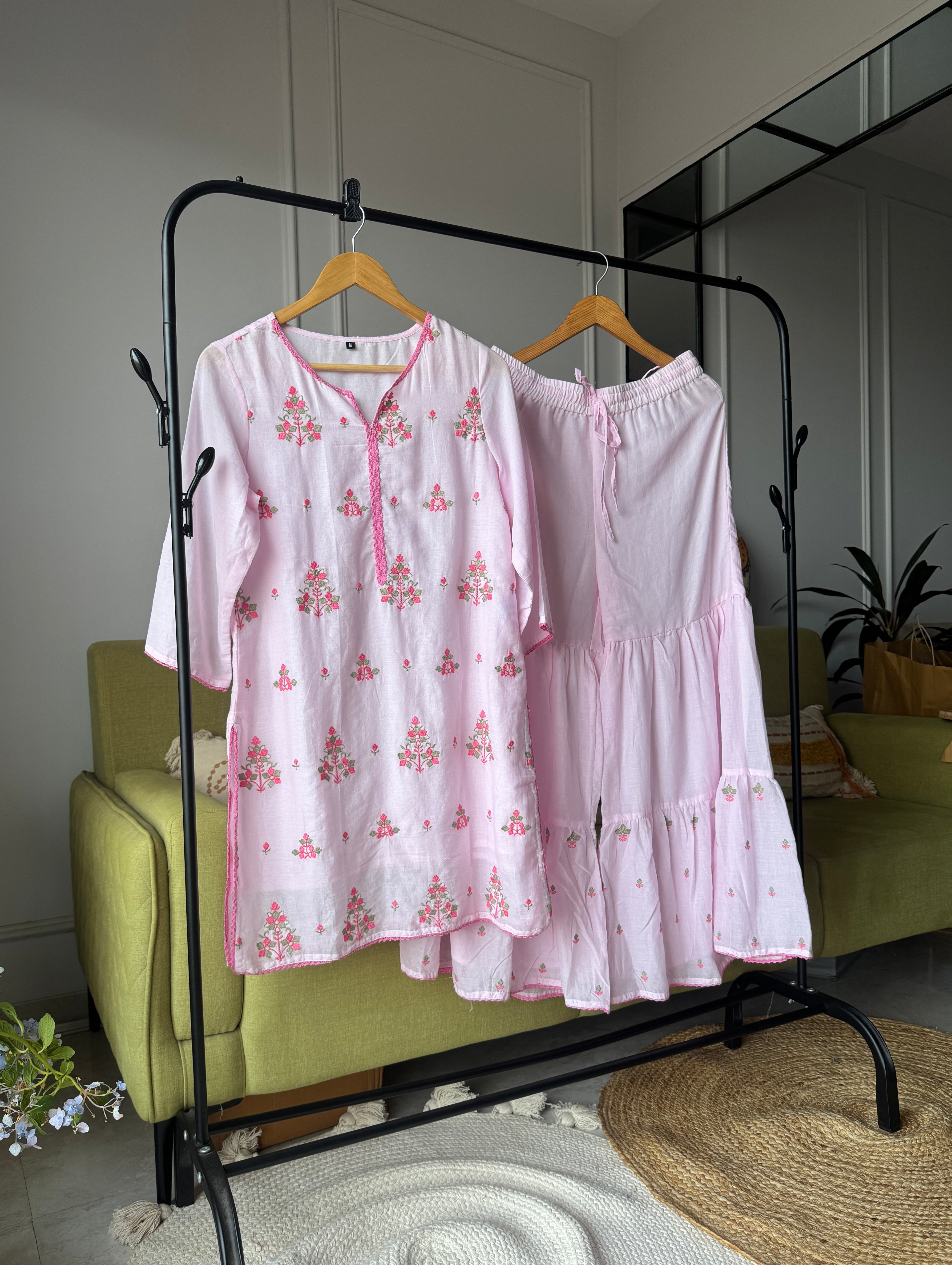 Glossy Embroided Set With Plazzo