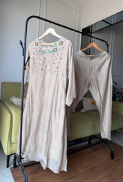 Supriya mul Chanderi  Hand work Dress- Chikoo(Make to Order)