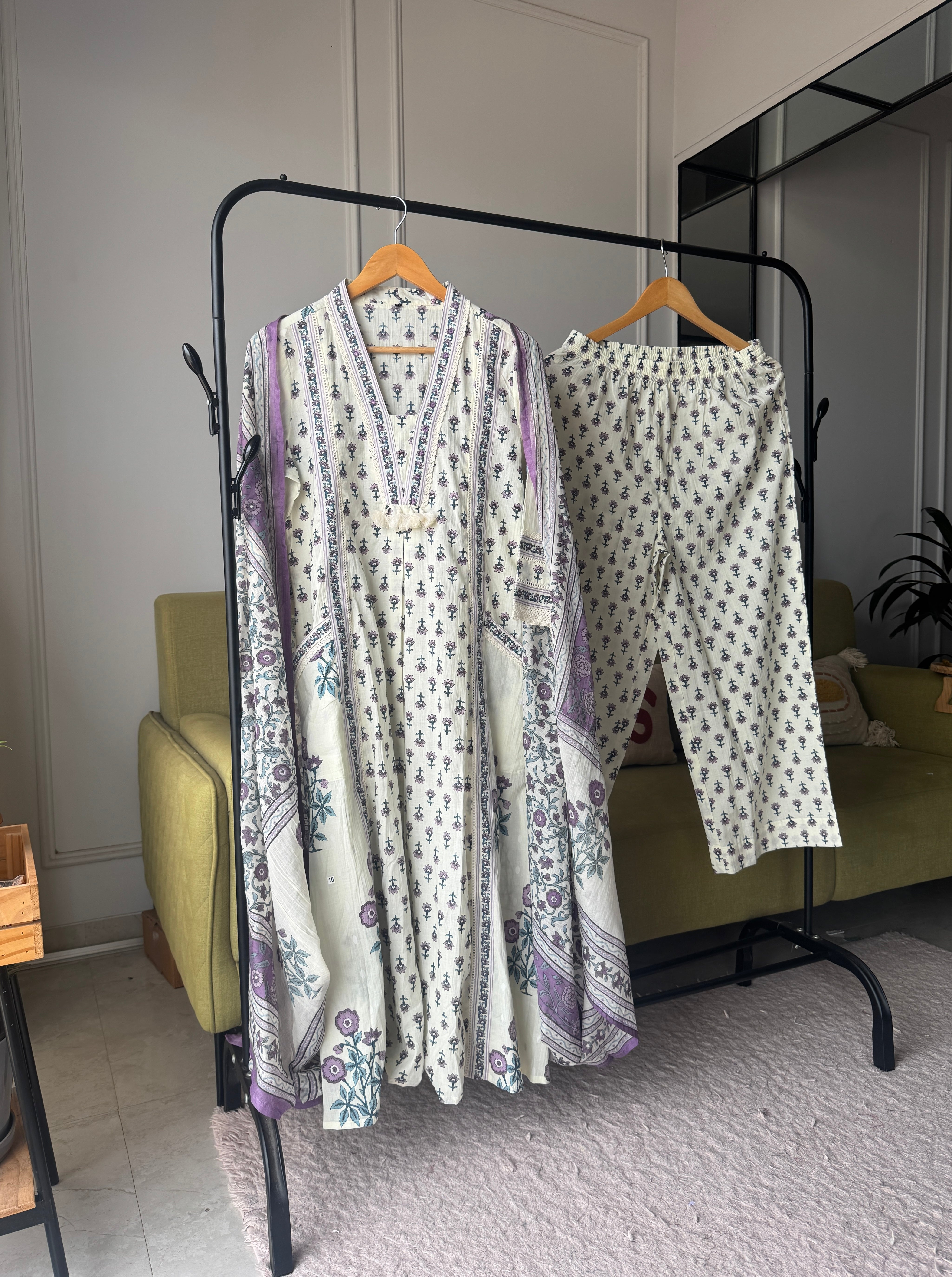 Pihu V Neck Block Printed Aline Mul Cotton Dress