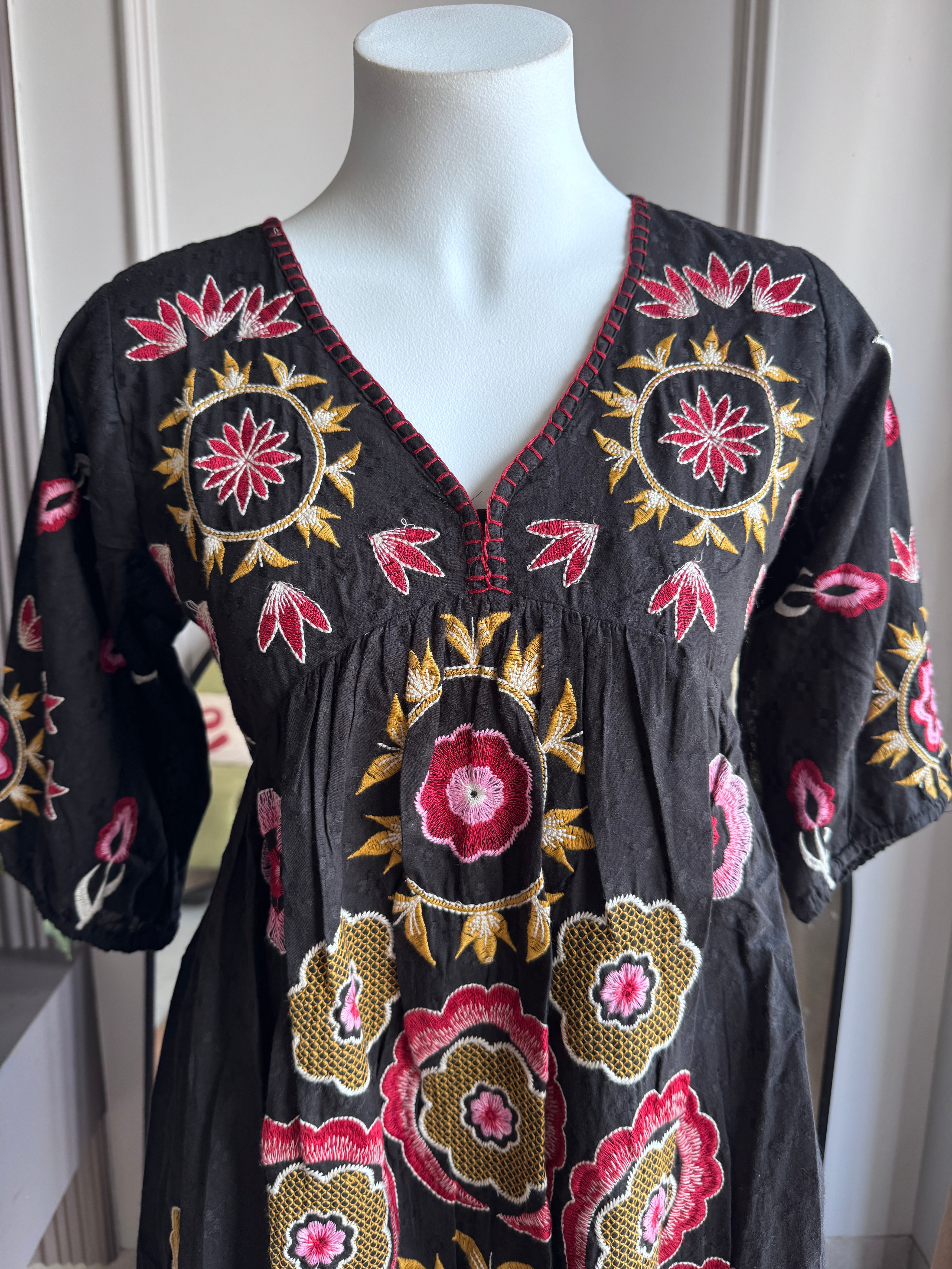 Shama Embroided Short Kurti- Black