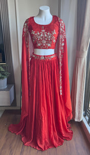 Gargi hand work padded blouse with cancan Lehenga and cover up