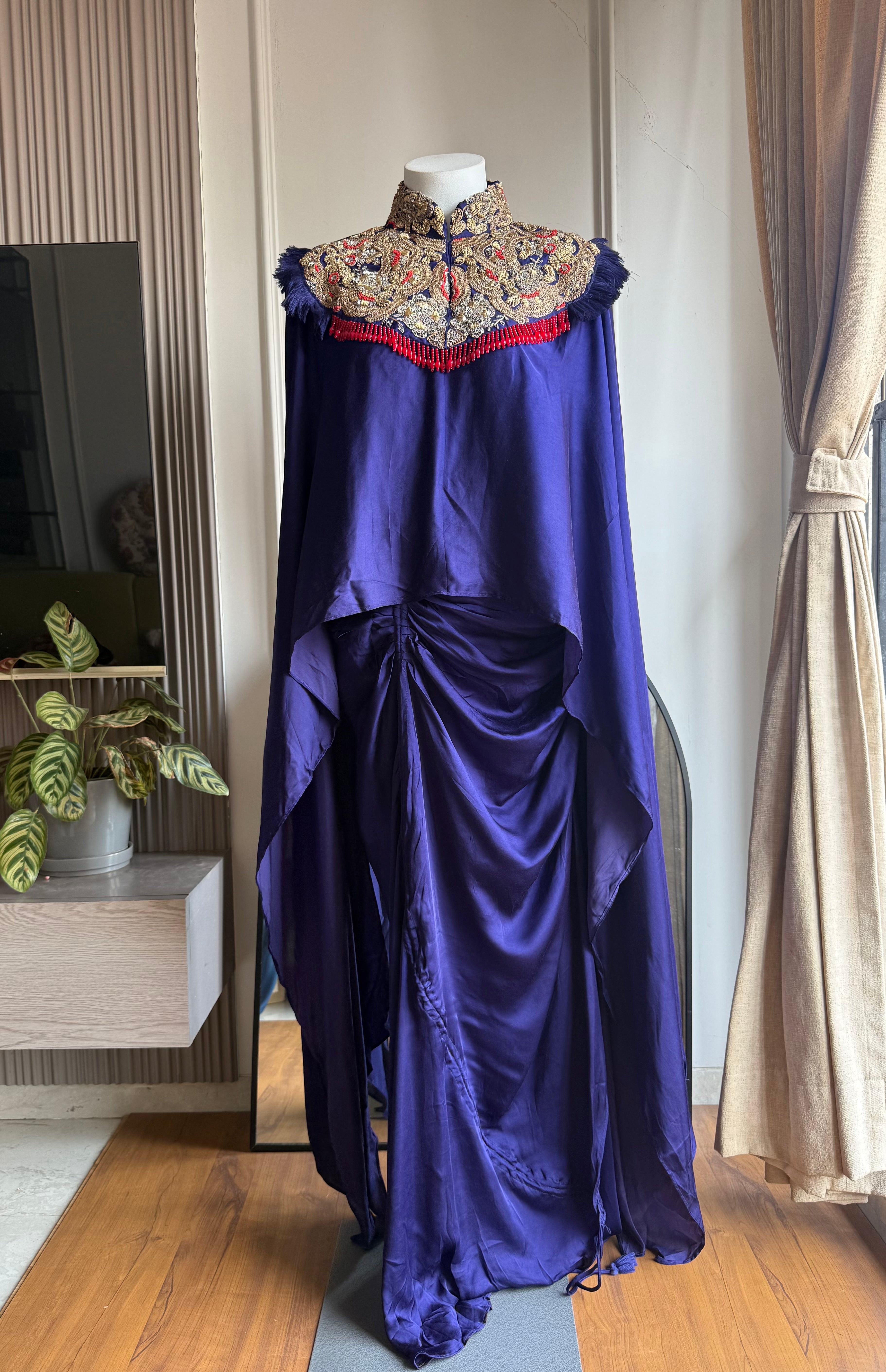 Anushka pure jardozi hand work short kaftan with dhoti- purple