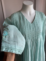 Pushti Handwork Mul Chanderi  Dress - Powder Blue