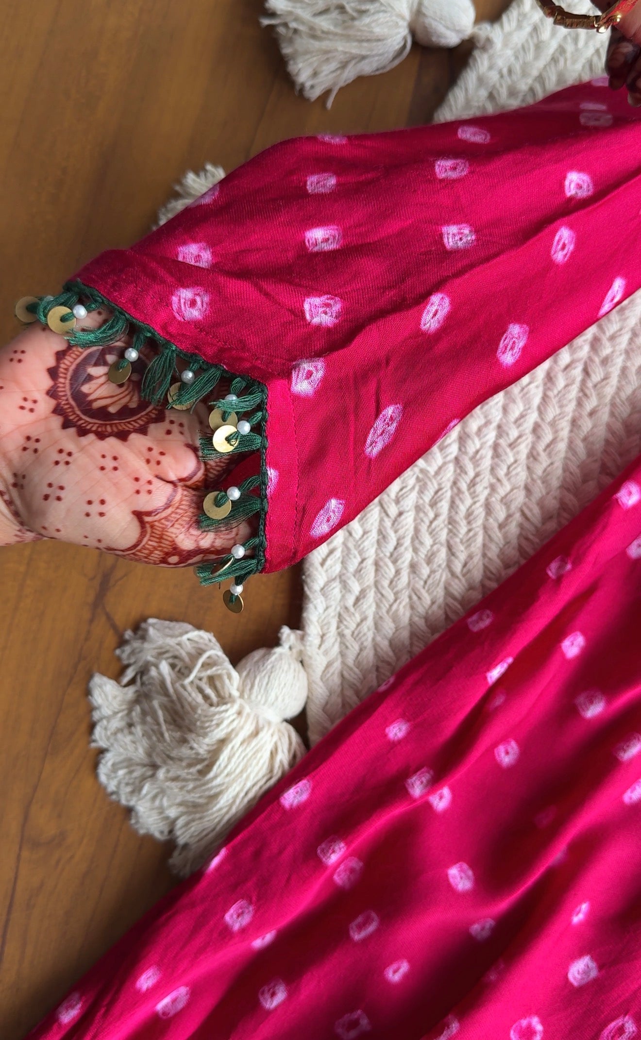 Chavi Bandhani Coords- Green with Pink