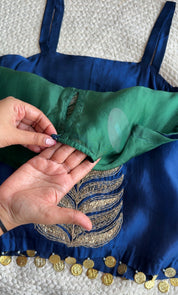 Usha Peacock Handwork Skirt Drape Set- Blue with Green