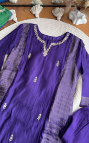 Sunaina Striped Tissue with Mul Chanderi Dress- Purple
