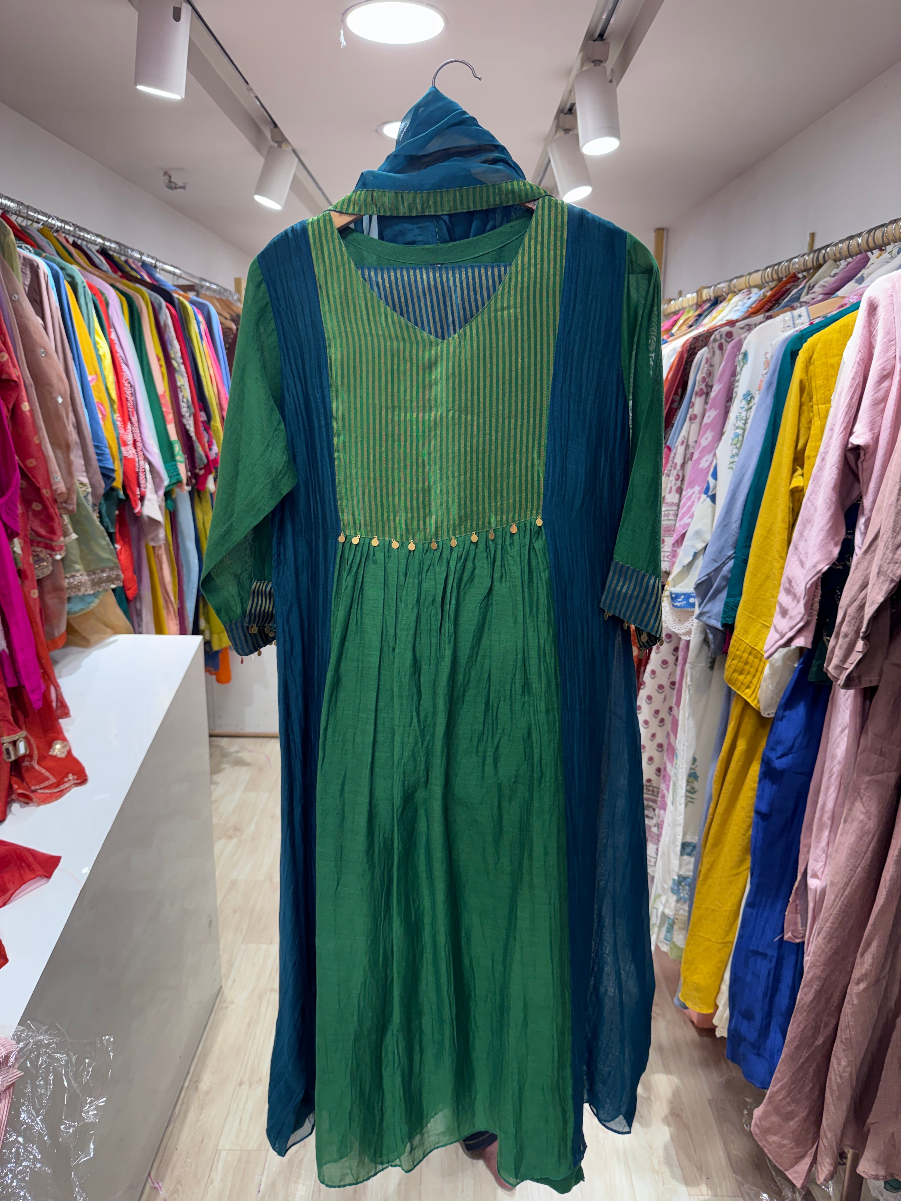 Yukti Handwork Mul Chanderi Dress - Green
