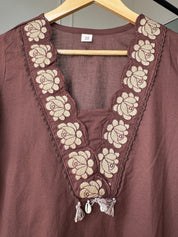 Monika Scalloped Neck Embroided Dress- Brown