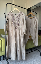 Rinkle Embroided Mul Chanderi Dress- Grey