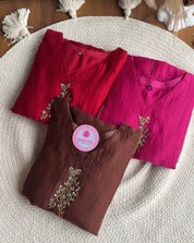Shruti Handwork Mul Chanderi Dress - Brown
