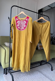 Ridhima Handwork Mul Chanderi Dress- Yellow
