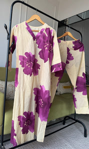 Abstract Cotton Dress- Purple