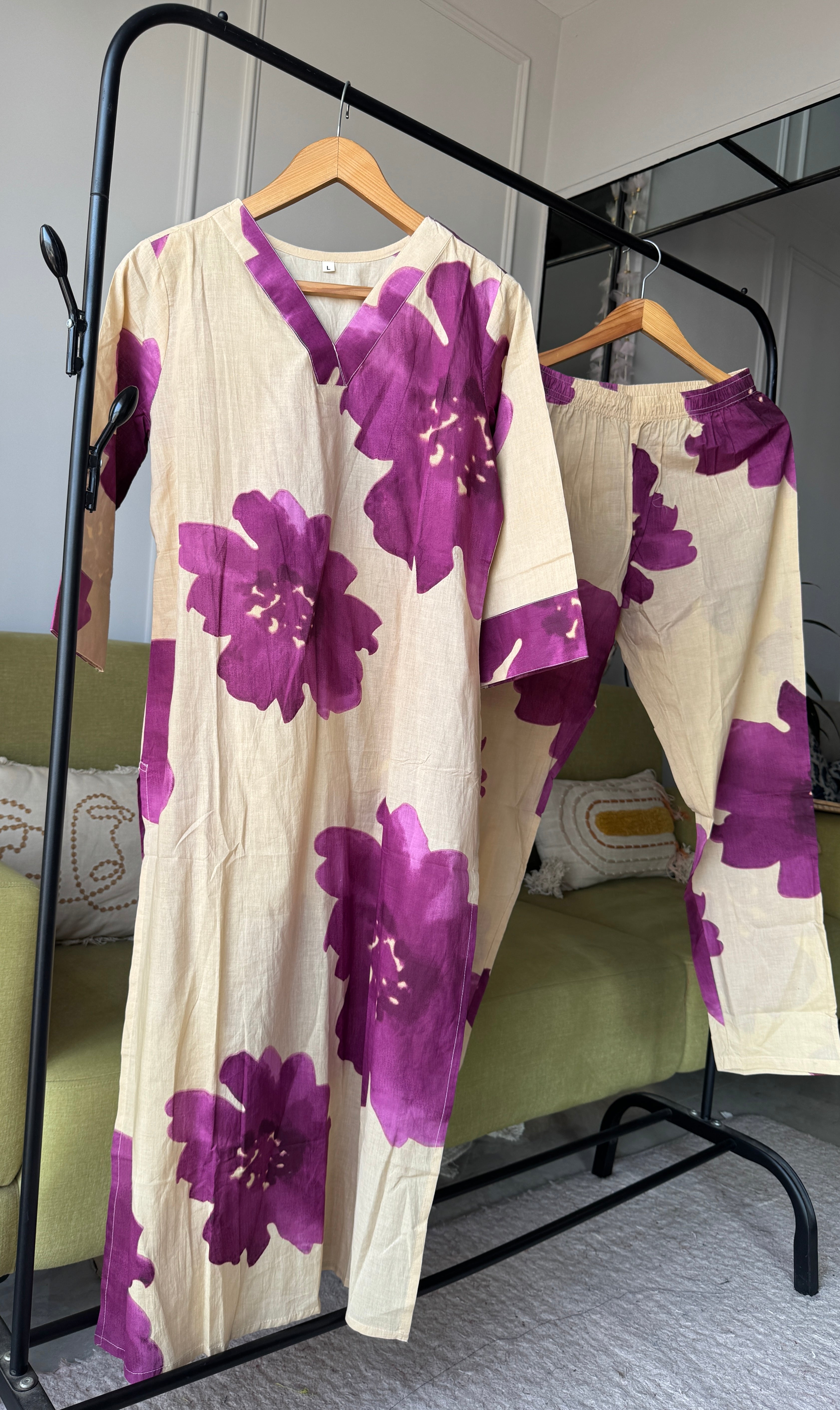 Abstract Cotton Dress- Purple