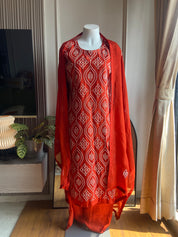 Haniya Embroided Dress- Rust
