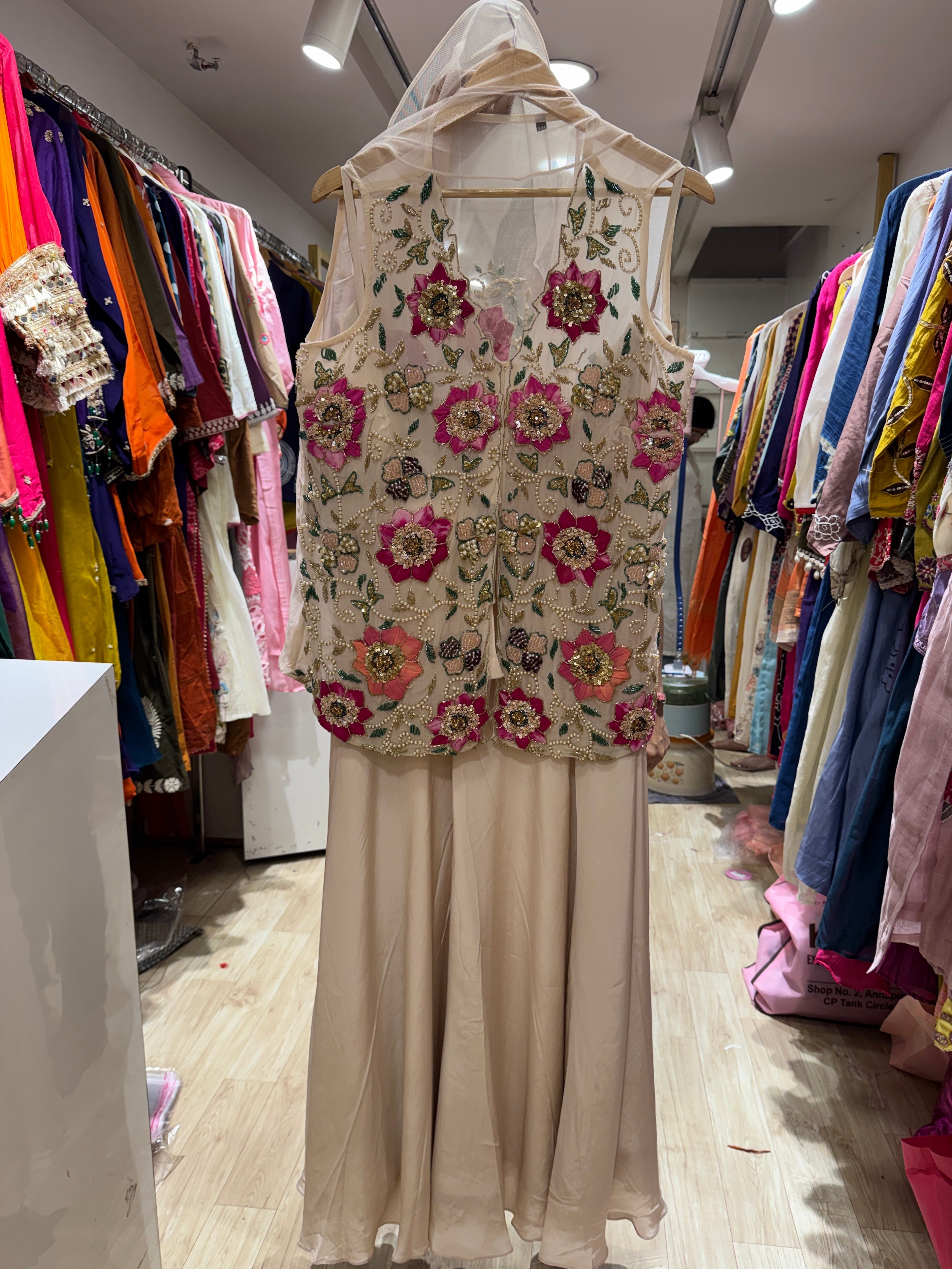 Payal Handwork Handwork Jecket With Padded Top And Super Flare Plazzo