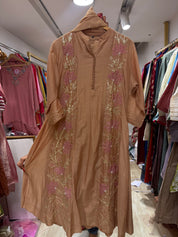 Mul Chanderi Handwork Dress- Powder Peach