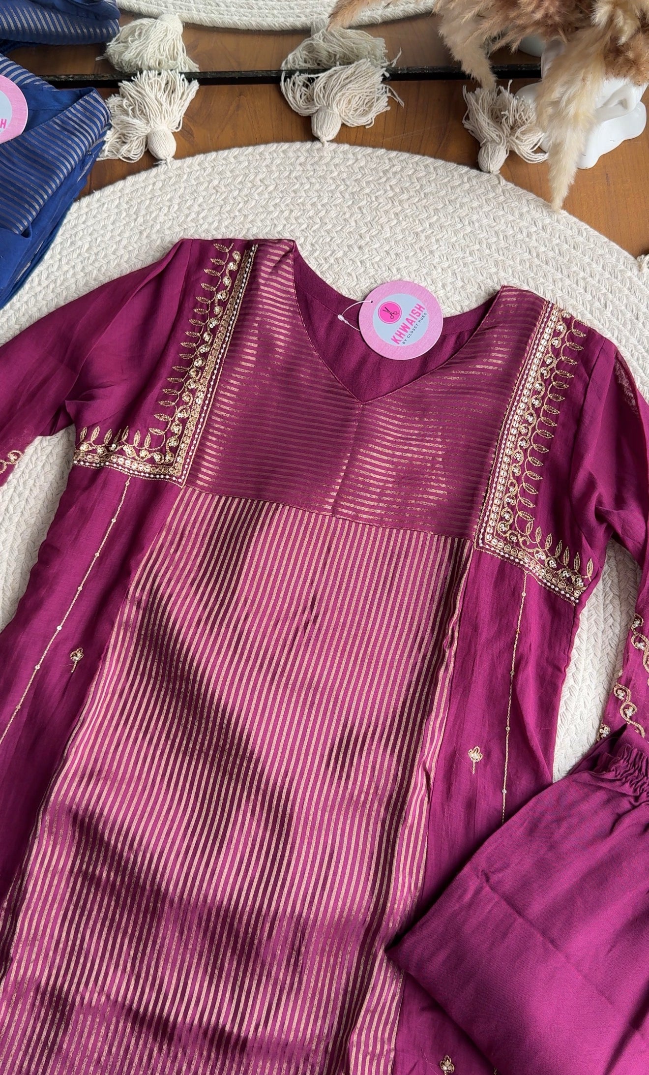 Suri Handwork Mul Chanderi Dress-Wine