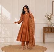 Kinjal Heavy Hand Zardosi Dress- Orange (Pre Order 12 Days)