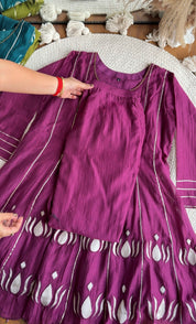 Surbhi Short Kurta Patchwork Applique Anarkali Dress- Wine