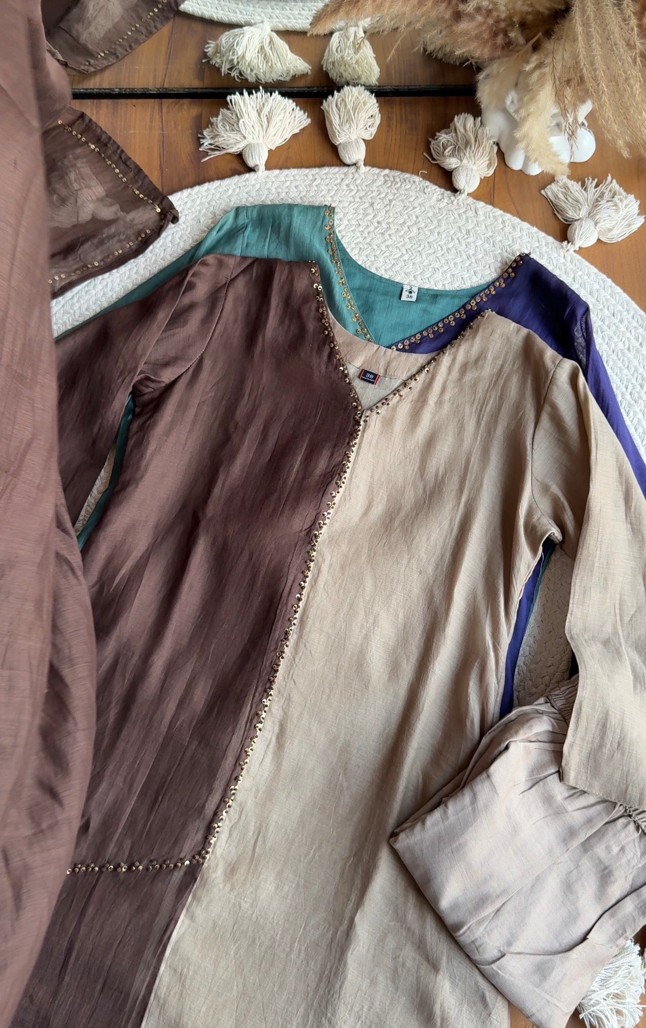 Meher Half an Half Mul Chanderi Dress- Brown with Beige