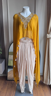 Karishma High Low Top With Padded Blouse And Tulip Pants- Musturd