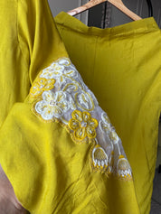 Dipti Russian Silk Handwork Dress- Yellow