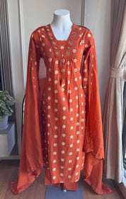Pavithra Polka Dot Cotton Dress-Rust