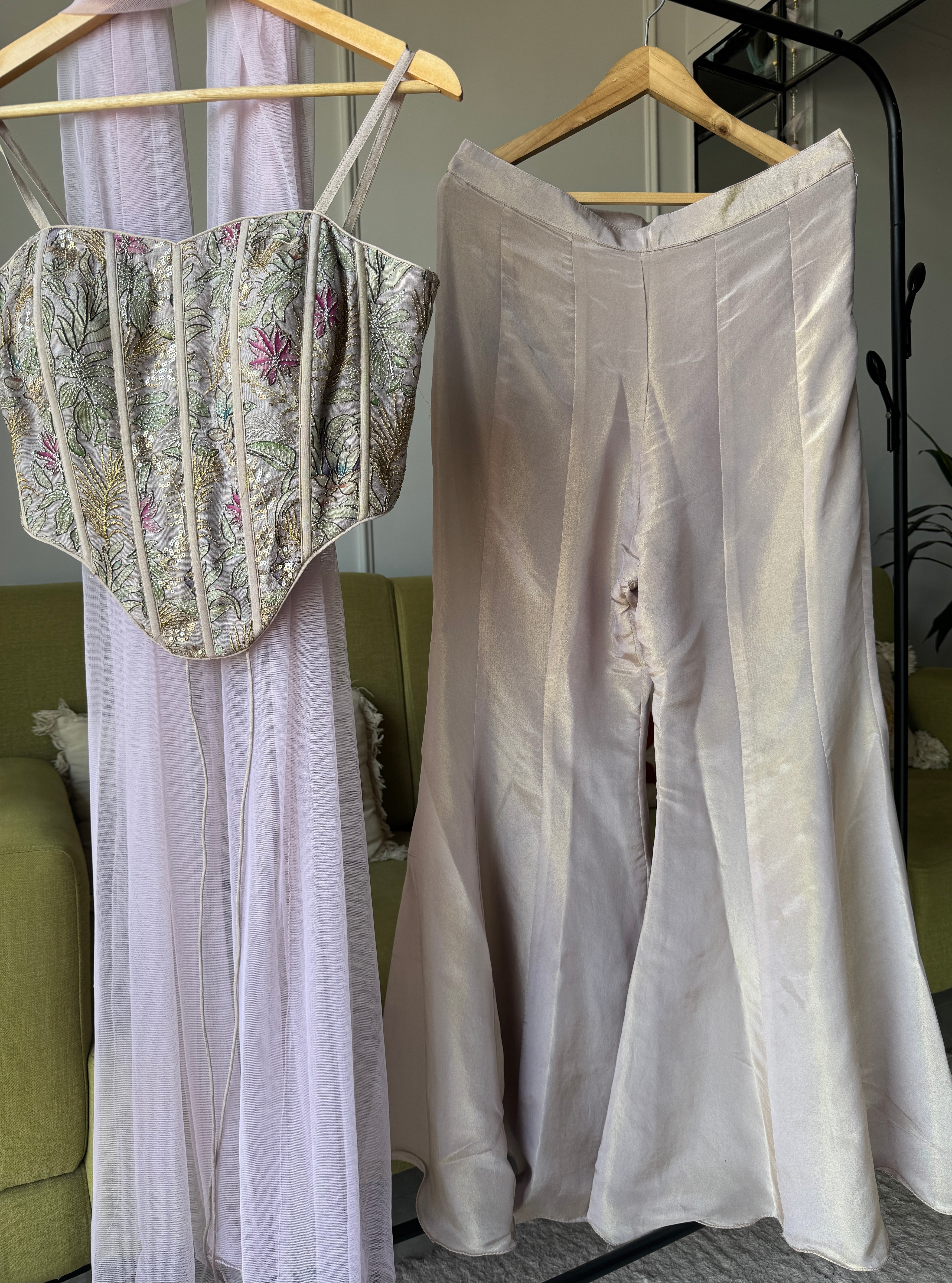 Pushti Corset Style Top With Bell Bottom Plazzo And Dupatta (Make to Order)