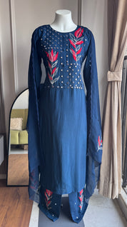 Ruchi Embroided Mirror Work Dress- Dark Blue