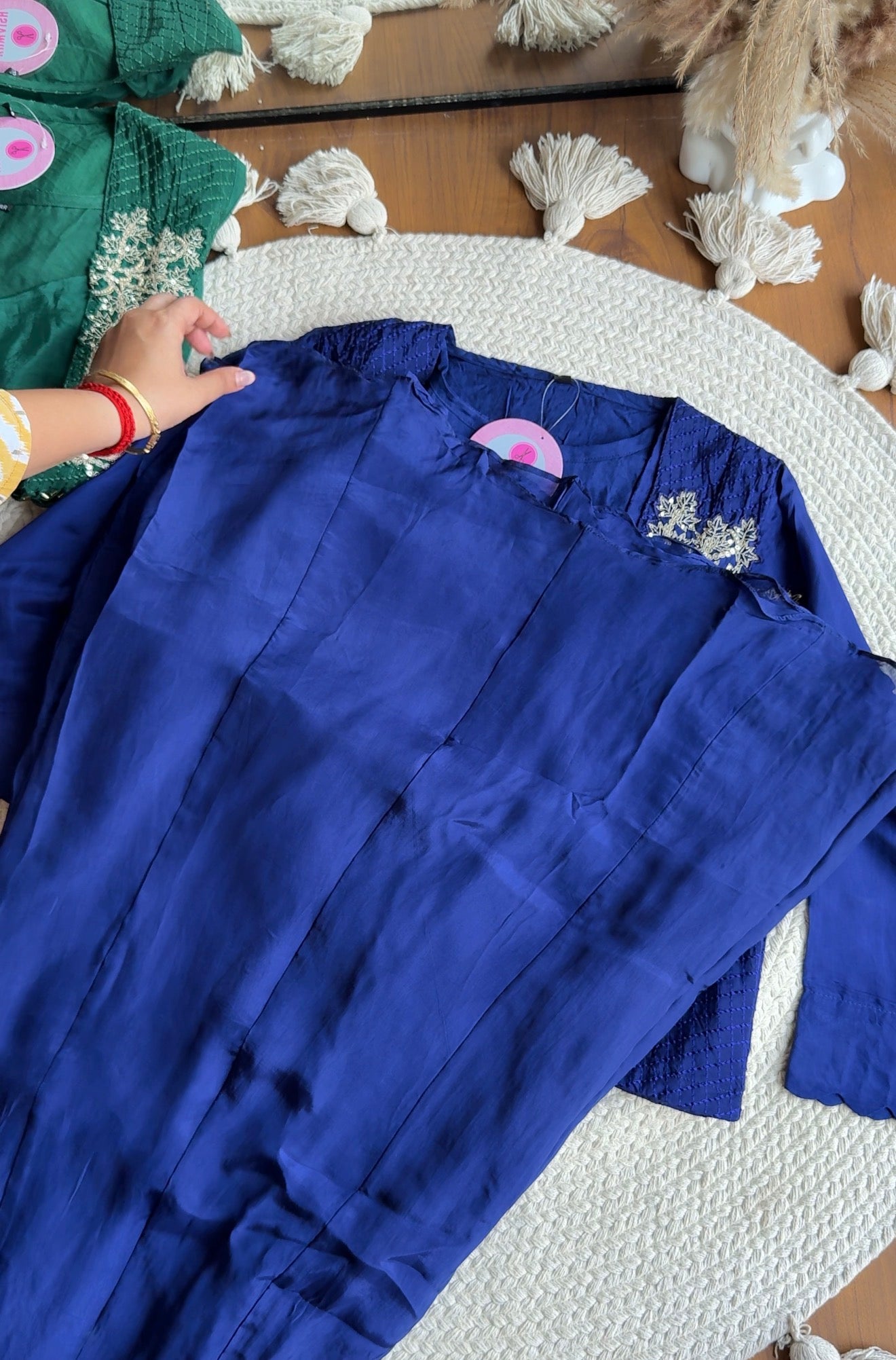 Yashasvi Crop Top With Fringe Jacket And Plazzo- Blue