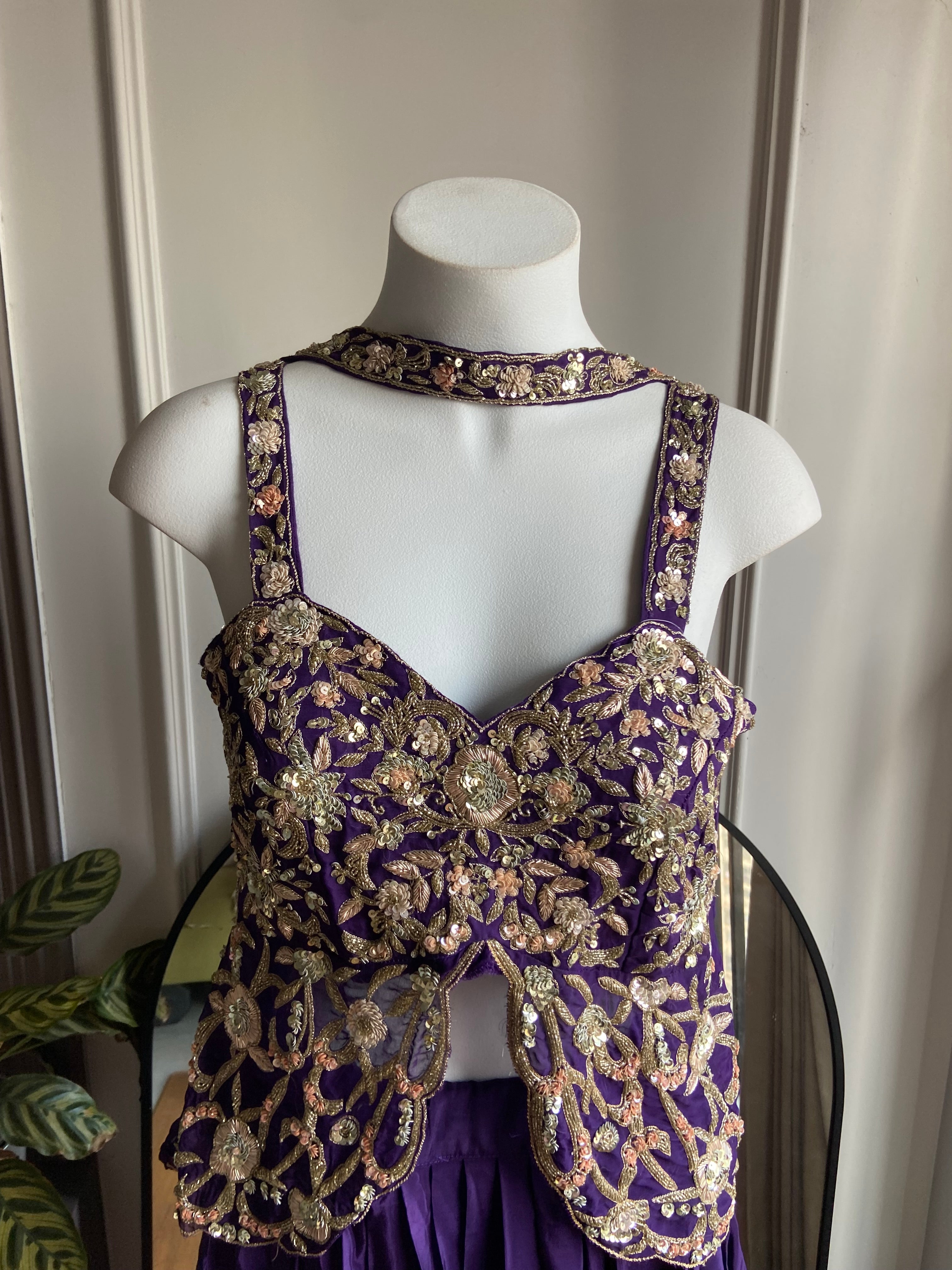 Menka crop top coord set with skirt (purple)