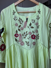 Sobha Embroided Mul Cotton Dress- Mint Green