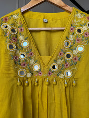 Radhika Embroided Mul Cotton Dress- Yellow