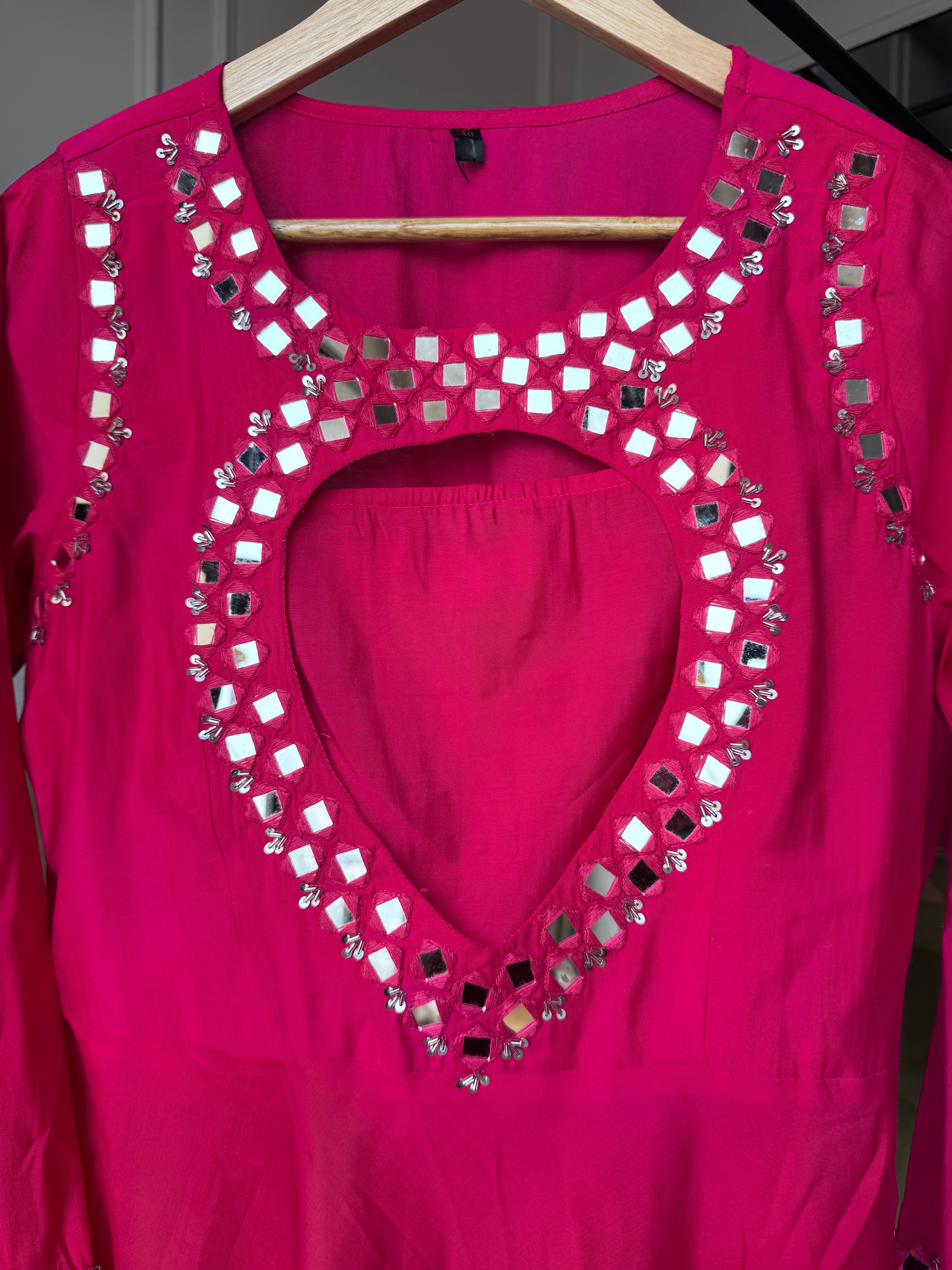 Kainat Muslin Mirror Work Dress- Pink