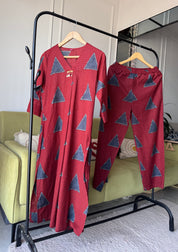 Aachal Print Cotton Dress- Red