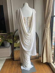 Baby white corset Drape saree with designer hand embroidered