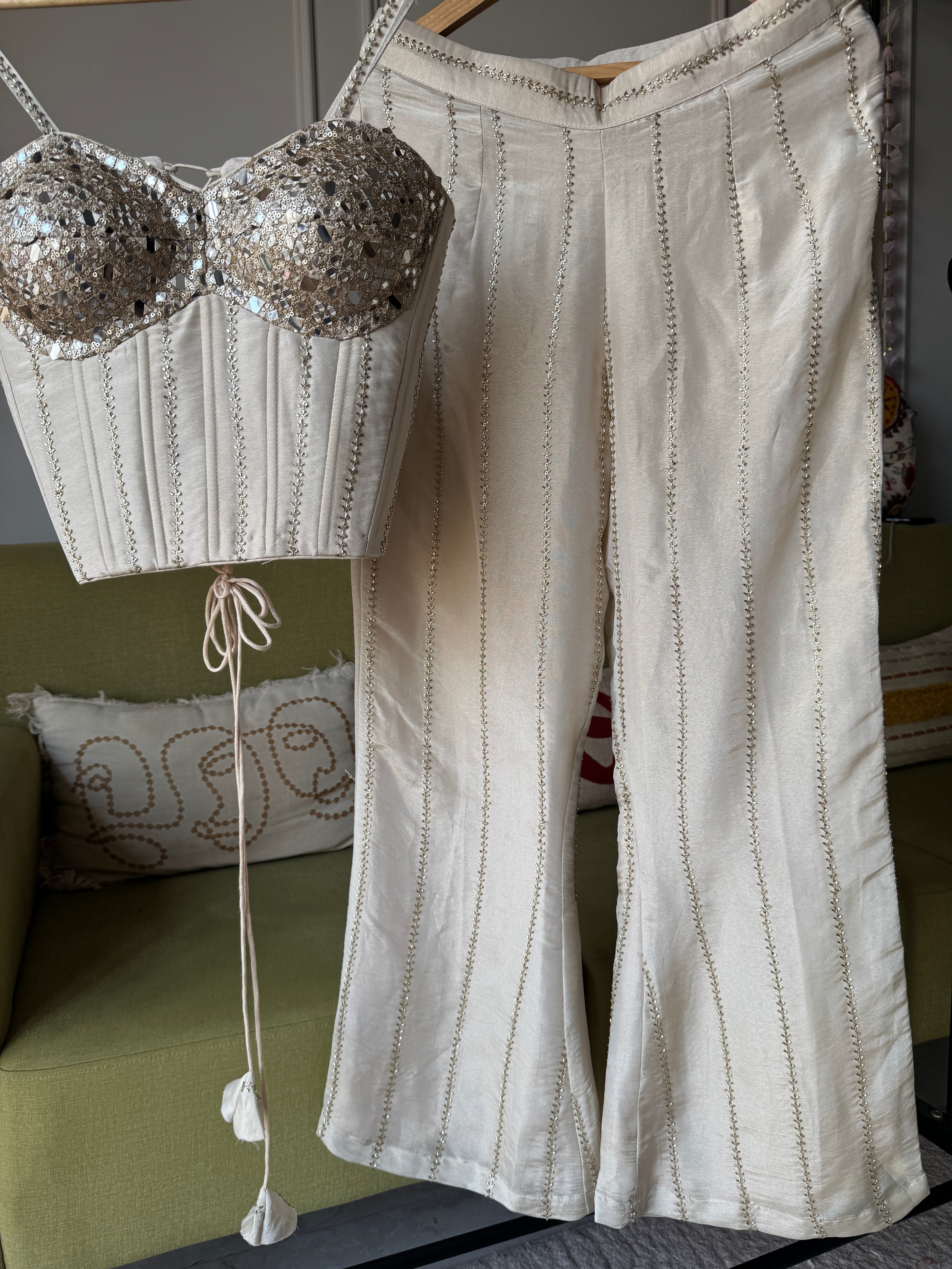 Dazzle Corset Top With Bell Bottoms Pants Full Handwork (Make to Order)