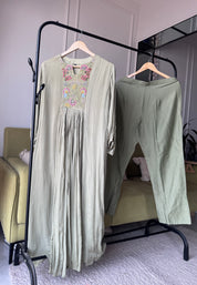 Dimple Chinon Handwork Dress- Powder Green