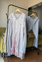 Apoorva Katha Work Mul Chanderi Dress- Dusty Lilac (Make to Order)