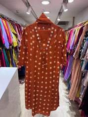 Pavithra Polka Dot Cotton Dress-Rust