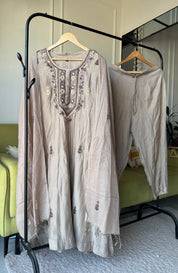 Rinkle Embroided Mul Chanderi Dress- Grey