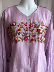 Nehal Embroided Mul Chanderi Dress- Lilac (Make to Order)