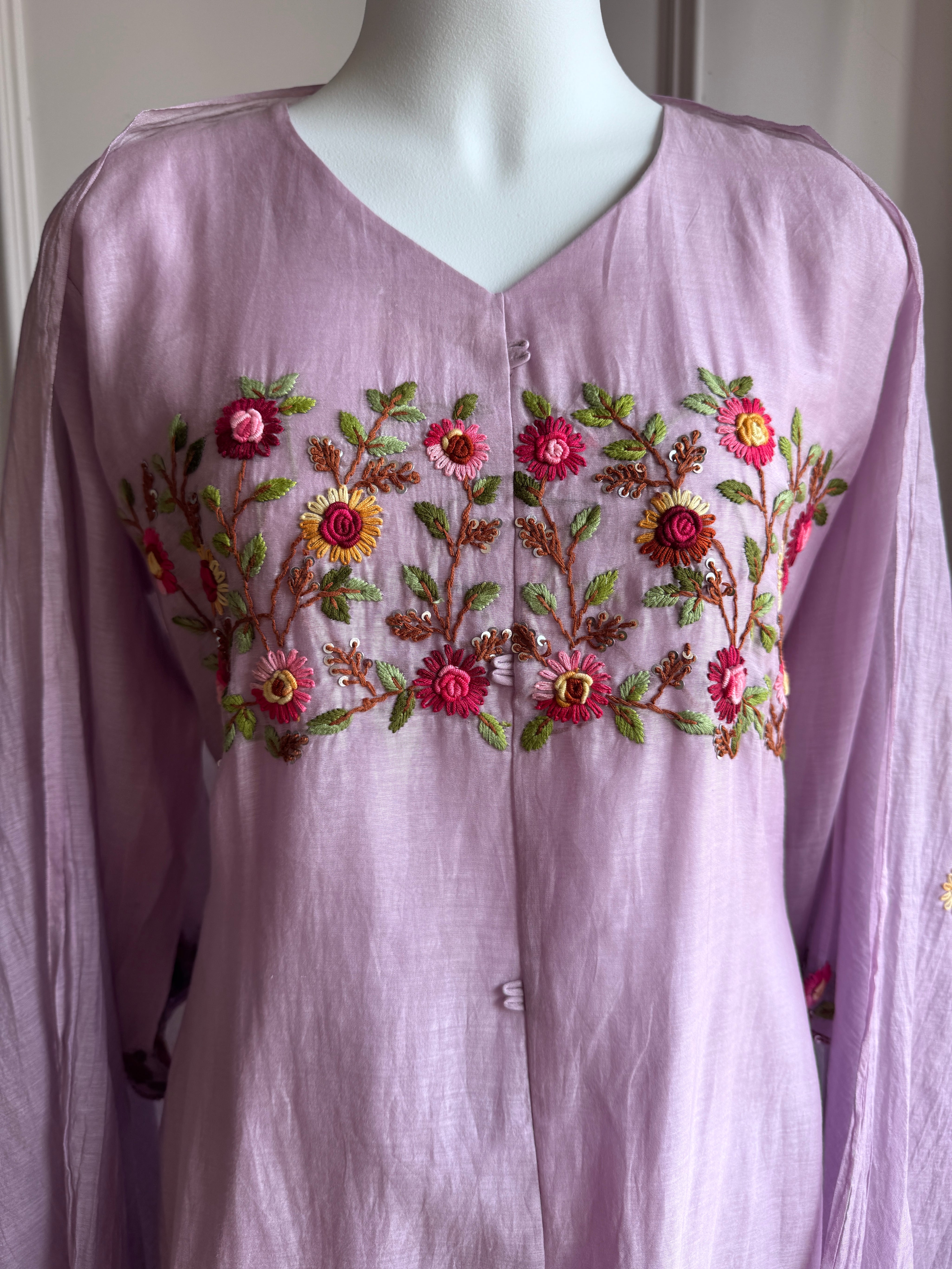 Nehal Embroided Mul Chanderi Dress- Lilac (Make to Order)