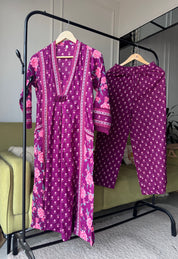 Suman Floral Print Cotton Dress-Wine