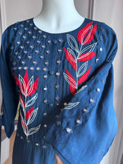 Ruchi Embroided Mirror Work Dress- Dark Blue