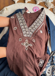 Gauri V Neck Anarkali Dress-Brown