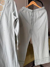 Monika Scalloped Neck Embroided Dress- Dusty Blue