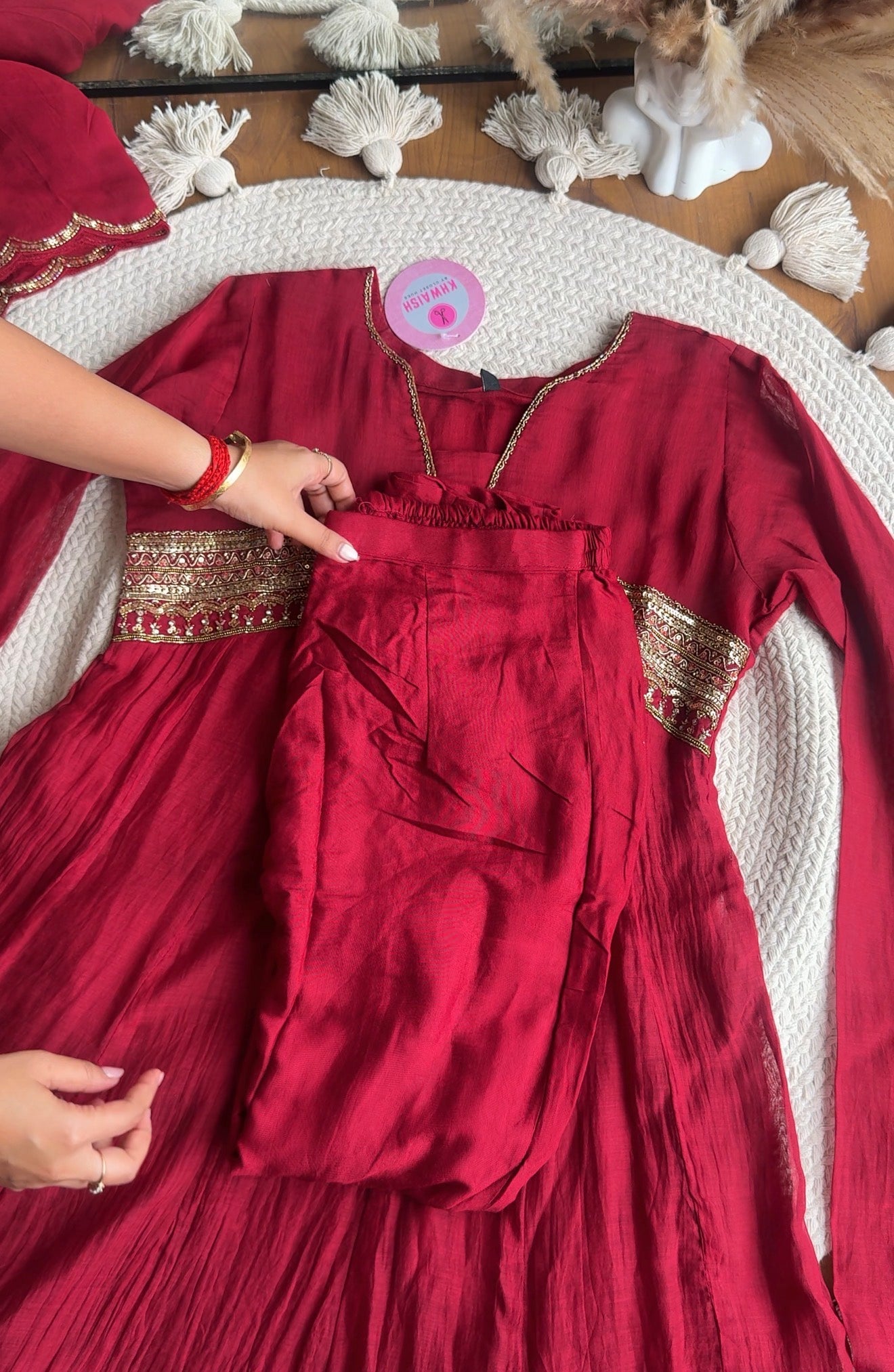 Shashi chunnat sleeve anarkali Dress- Maroon(Preorder 20 days)